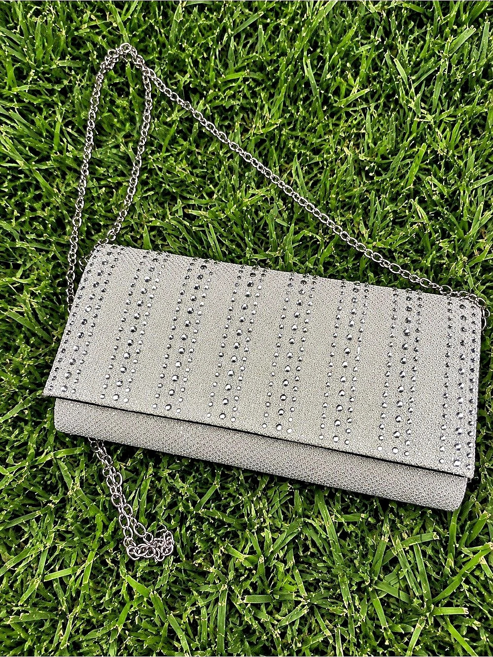 Rhinestone Clutch in Gray Like New